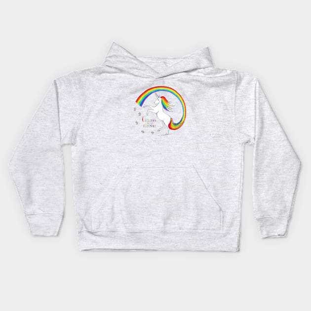 Rainbow Unicorns are for Everyone Design Kids Hoodie by Maddybennettart